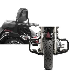 Set: Sissy Bar CSS Fix für Harley Fat Boy Special/ Lo 10-17 mit Gepäckträger schwarz Craftride + Sturzbügel für Harley Davidson Fat Boy Special 2010-2017 Craftride Mustache schwarz_1
