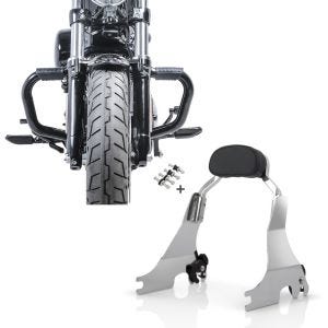 Set: Sturzbügel Mustache II für Harley Davidson Sportster 1200 Custom 04-20 Schutzbügel schwarz Craftride + Sissy Bar S1 für Harley Davidson Sportster 1200 Custom 04-20 abnehmbar mit Docking Kit chrom Craftride_1