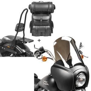 Set: Sissy Bar CSXL Fix + Hecktasche LX für Harley Dyna Street Bob 09-17 mit Gepäckträger schwarz Craftride + Frontverkleidung für Harley Dyna Street Bob 06-17 Craftride MG5 mit Scheibe schwarz-matt rauchgrau_1
