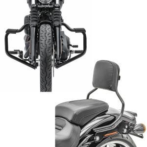 Set: Sturzbügel Mustache für Harley Davidson Softail 18-21 Schutzbügel 32mm schwarz Craftride + Sissybar für Harley Breakout / 114 18-21 Abnehmbar Craftride R1 schwarz_1