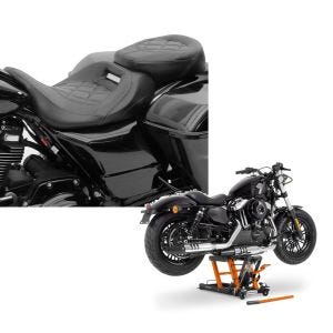Set: Sitzbank für Harley Road King Special 17-21 Craftride RH3 schwarz + Hebebühne Harley Davidson Road King Special ConStands Mid-Lift L in orange_1