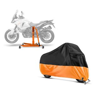 Set: Zentralständer KTM 1290 Super Adventure S 17-20 orange Motorradheber ConStands Power-Classic + Abdeckplane KTM 1290 Super Adventure / R / S / T Craftride XXL in schwarz-orange_1