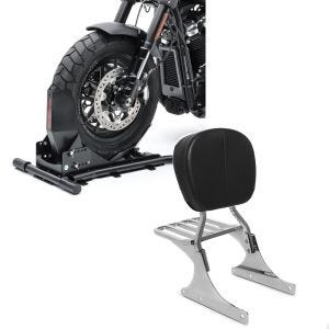 Set: Radwippe für Harley Fat Boy / 114 Constands Easy Plus Vario einstellbar schwarz + Sissybar Harley Fat Boy 90-06 Craftride Driver-S inkl. Gepäckträger chrom_1