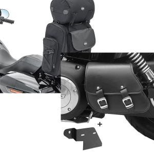 Set: Sissybar Tasche für Harley Dyna Fat Bob Hecktasche Craftride SXL mit Gepäckrolle + Schwingentasche + Halter für Harley Dyna Fat Bob 08-17 Craftride_1