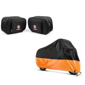 Set: Innentasche Bagtecs MS2 für BMW R 1200 RT 05-12 für original Seitenkoffer + Abdeckplane BMW R 1200 C / GS / RS / RT - R NineT Racer Craftride XXL in schwarz-orange_1