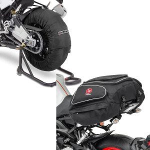 Set: Reifenwärmer Set für Yamaha YZF-R6 YZF-R1 ConStands Laguna Seca 60-80°C schwarz + Hecktasche Yamaha YZF-R6 Gepäcktasche hinten Bagtecs X50 50Ltr schwarz_1