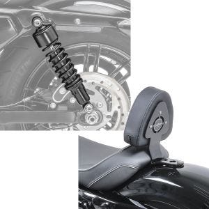 Set: Stoßdämpfer 11,9 Zoll Harley Davidson Sportster 883 Iron 09-20 Craftride schwarz + Fahrer Sissybar für Harley Sportster 883 Iron 09-20 Fahrer Rückenlehne Craftride_1