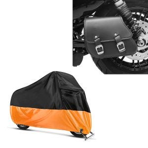 Set: Schwingentasche + Halter für Harley Sportster 1200 Iron 18-20 Craftride + Abdeckplane Harley Sport Glide - Sportster 1200 Iron Craftride XXL in schwarz-orange_1