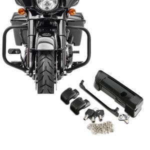 Set: Sturzbügel für Harley Davidson Street Glide 09-21 Craftride TR2 schwarz + Topcase Verschluss Kit für Harley Street Glide 14-21 schwarz Craftride_1