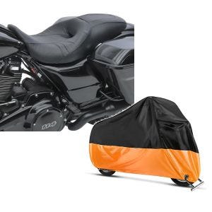 Set: Sitzbank für Harley Davidson Electra Glide Ultra Classic 08-20 XG4 Doppel Sitz Craftride + Abdeckplane Harley Electra Glide Ultra Classic / Limited Craftride XXXXL in schwarz-orange_1
