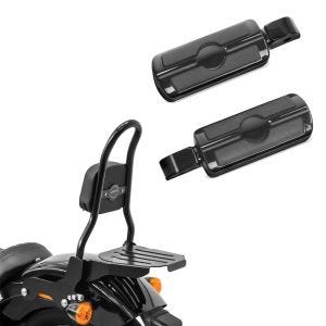 Set: Sissybar Harley Davidson Softail 18-21 Craftride Fast Rider-M inkl. Gepäckträger schwarz + Sozius Fussrasten für Harley Softail Street Bob 18-21 Craftride SF6 schwarz_1