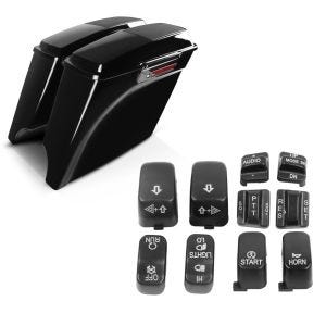 Set: Seitenkoffer Stretched für Harley Street Glide (FLHX) 06-13 Lautsprecher Latch Black Craftride + Lenkerschalter Set Harley Davidson Street Glide 06-13 schwarz Craftride_1