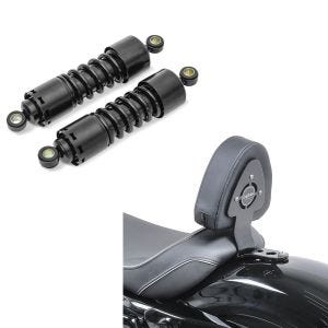 Set: Stoßdämpfer 11 Zoll Harley Sportster 883 Iron Federbeine von Craftride schwarz + Fahrer Sissybar für Harley Sportster 883 Iron 09-20 Fahrer Rückenlehne Craftride_1