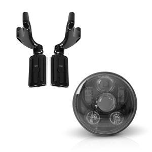 Set: Sozius Fussrasten Set mit Halter für Harley Sportster 883 Iron 09-13 BL1 Craftride + Hauptscheinwerfer LED 5,75 Zoll für Harley Sportster 883 Iron 09-20 schwarz von Craftride_1