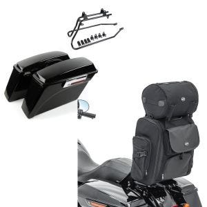 Set: Seitenkoffer für Harley Davidson Heritage Softail Classic 88-17 Craftride inkl. Kofferträger schwarz + Sissybar Tasche für Harley Heritage Softail Classic / 114 Hecktasche Craftride SXL mit Gepäckrolle_1
