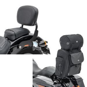 Set: Sissy Bar für Harley Fat Bob 10-17 schwarz CXS Craftride + Sissybar Tasche für Harley Dyna Fat Bob Hecktasche Craftride SXL mit Gepäckrolle_1