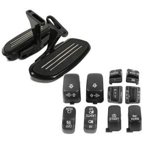 Set: Beifahrer Trittbretter + Halter CF2B für Harley Street Glide 06-21 Craftride + Lenkerschalter Set Harley Davidson Street Glide 06-13 schwarz Craftride_1