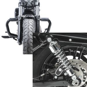 Set: Sturzbügel Mustache II für Harley Davidson Sportster 1200 Iron 18-20 Schutzbügel schwarz Craftride + Stoßdämpfer 10,5 Zoll Harley Sportster 1200 Iron 18-20 Federbeine von Craftride chrom_1