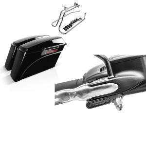 Set: Set mit Seitenkoffer und Kofferträger CR für Harley Fat Boy 90-17 LB Craftride + LED Lenkerblinker für Harley Davidson Breakout / Fat Boy / 114 Lumitecs Blinker M2 getönt_1