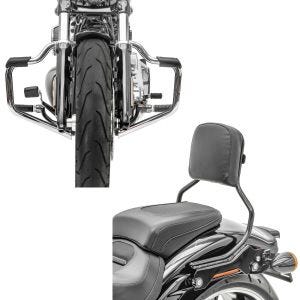 Set: Sturzbügel Mustache für Harley Davidson Softail 18-21 Schutzbügel 32mm chrome Craftride + Sissybar für Harley Breakout / 114 18-21 Abnehmbar Craftride R1 schwarz_1