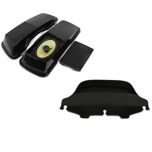 Set: Koffer-Deckel mit Lautsprecher für Harley Electra Glide Ultra Classic 94-13 Craftride + Windschild Wave 8" für Harley-Davidson Electra-Street Glide 96-13 schwarz Craftride_1