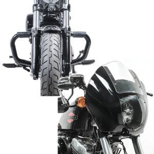 Set: Sturzbügel Mustache II für Harley Davidson Sportster 1200 Iron 18-20 Schutzbügel schwarz Craftride + Lampenmaske für Harley Sportster 1200 Custom / Iron Lichtmaske Craftride Q1 klar_1
