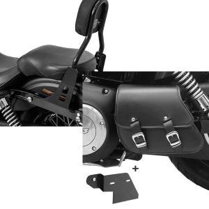 Set: Sissybar für Harley Davidson Street Bob 09-17/LR Craftride Fast Driver-S schwarz + Schwingentasche + Halter für Harley Dyna Street Bob 06-17 Craftride_1