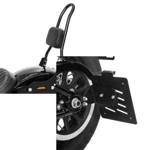 Set: Sissybar Harley Softail Street Bob 18-21 Craftride Fast Rider-L schwarz + Seitlicher Kennzeichenhalter für Harley Davidson Softail 18-21 Craftride schwarz_1