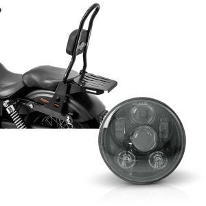 Set: Sissybar für Harley Davidson Street Bob 09-17/LR Craftride Fast Rider-L inkl. Gepäckträger schwarz + Hauptscheinwerfer LED 5,75 Zoll für Harley Dyna Street Bob 06-17 schwarz von Craftride_1