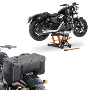 Sett: Lift Chopper / Custombike ConStands Midlift L i oransje + halebag egnet for Chopper / Custombike SQ1 Craftride 52l svart CB38583