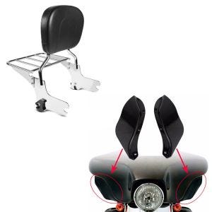 Set: Sissybar Harley Electra Glide Standard 97-08 Craftride Fast Driver-M inkl. Gepäckträger chrom + Seitlicher Windabweiser für Harley-Davidson Touring 96-13 schwarz Craftride_1