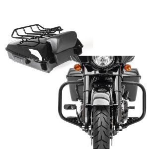 Set: Topcase für Harley Street Glide 14-21 Craftride Razor GB1 mit Gepäckgrill schwarz + Sturzbügel für Harley Davidson Street Glide 09-21 Craftride TR2 schwarz_1