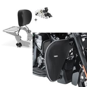 Set: Sissy Bar + Gepäckträger + Docking-Kit für Harley Street Glide 06-08 chrom Craftride + Sturzbügel Spritzschutz für Harley Street Glide 06-21 Beinwärmer Craftride_1