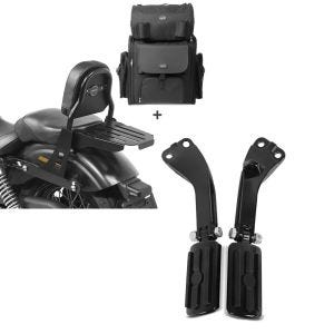 Set: Sissybar + Hecktasche für Harley Dyna Street Bob 09-17 abnehmbar mit Gepäckträger Craftride CSS + Sozius Fussrasten Set mit Halter für Harley Dyna Street Bob 06-17 BL1 schwarz Craftride_1