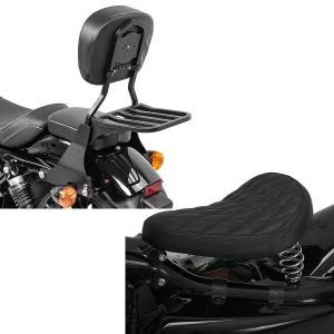 Set: Sissybar Harley Sportster 883 Iron (XL 883 N) 09-20 Craftride Fast Driver-S inkl. Gepäckträger schwarz + Solo Federsattel für Harley Davidson Sportster 883 Iron BR11 Craftride_1
