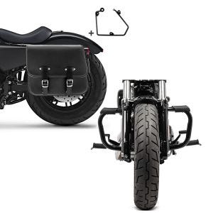 Set: Satteltasche + Halter für Harley Sportster 883 Iron 16-20 links 20l Craftride + Sturzbügel für Harley Davidson Sportster 883 Iron (XL 883 N) 09-20 Craftride Mustache schwarz_1