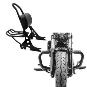 Set: Sissybar Harley Davidson Sportster 1200 Iron 18-20 Craftride Fast Rider-M inkl. Gepäckträger schwarz + Sturzbügel Mustache II für Harley Davidson Sportster 1200 Iron 18-20 Schutzbügel schwarz Craftride_1
