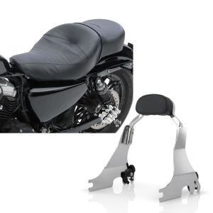Set: Doppel Sitzbank für Harley Davidson Sportster 1200 Custom 04-20 CM Sitz Craftride + Sissy Bar S1 für Harley Davidson Sportster 1200 Custom 04-20 abnehmbar mit Docking Kit chrom Craftride_1
