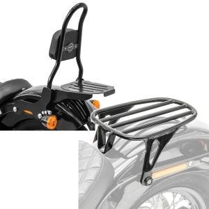 Set: Sissybar Harley Davidson Softail 18-21 Craftride Fast Rider-M inkl. Gepäckträger schwarz + Gepäckträger für Harley Davidson Softail Standard 20-21 Solo Rack Craftride GS3 schwarz_1