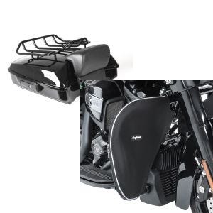 Set: Topcase für Harley Street Glide 14-21 Craftride Razor GB1 mit Gepäckgrill schwarz + Sturzbügel Spritzschutz für Harley Street Glide 06-21 Beinwärmer Craftride_1