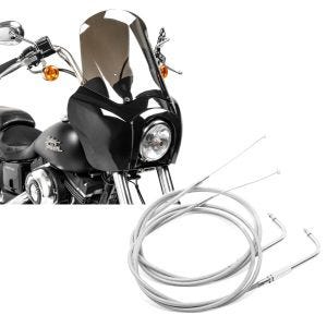 Set: Frontverkleidung für Harley Dyna Street Bob 06-17 Craftride MG5 mit Scheibe schwarz-rauchgrau + Gaszug für Harley Dyna Street Bob 06-10 Edelstahl/Nylon Craftride_1