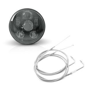 Set: Hauptscheinwerfer LED 5,75 Zoll für Harley Dyna Street Bob 06-17 schwarz von Craftride + Gaszug für Harley Dyna Street Bob 06-10 Edelstahl/Nylon Craftride_1