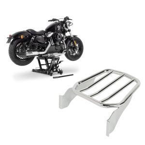 Set: Hebebühne Harley Davidson Cross Bones ConStands Mid-Lift L in schwarz + Gepäckträger für Harley-Davidson Softail 06-17 chrom Craftride_1