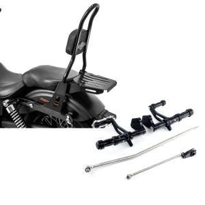 Set: Sissybar für Harley Davidson Street Bob 09-17/LR Craftride Fast Rider-L inkl. Gepäckträger schwarz + Vorverlegte Fußrastenanlage für Harley Dyna Street Bob 06-17 Craftride schwarz_1