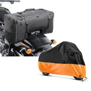 Set: Hecktasche für Harley Sportster 1200 Nightster SQ1 Craftride 52l schwarz + Abdeckplane Harley Sportster 1200 Custom / Nightster / Iron Craftride XL in schwarz-orange_1