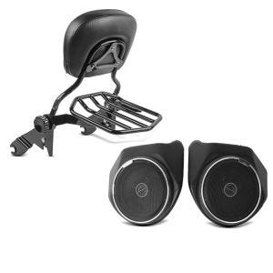 Set: Sissybar Harley Street Glide (FLHX) 09-21 Craftride Fast Driver-L Flex inkl. Gepäckträger schwarz + Lautsprecher Kit für Harley-Davidson Street Glide 14-21 Craftride_1