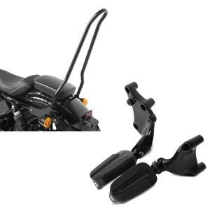 Set: Sissybar für Harley Sportster 1200 Iron 18-20 Craftride Tampa + Sozius Fußrasten für Harley Sportster 1200 Iron 18-20 Craftride mit Halter in schwarz_1