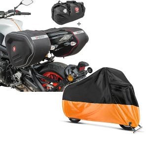 Set: Set Satteltaschen + Hecktasche für Yamaha MT-07 / Tracer 700 Bagtecs RF1-X60 + Abdeckplane Yamaha MT-01 - MT-03 - MT-07 / Tracer - MT-10 Craftride XL in schwarz-orange_1