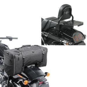 Set: Sissy Bar CSS Fix für Harley Dyna Fat Bob 10-17 mit Gepäckträger schwarz Craftride + Hecktasche für Harley Dyna Fat Bob SQ1 Craftride 52l schwarz_1