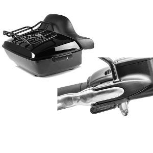 Set: Topcase King NHB für Harley Fat Boy / 114 schwarz Craftride + LED Lenkerblinker für Harley Davidson Breakout / Fat Boy / 114 Lumitecs Blinker M2 getönt_1